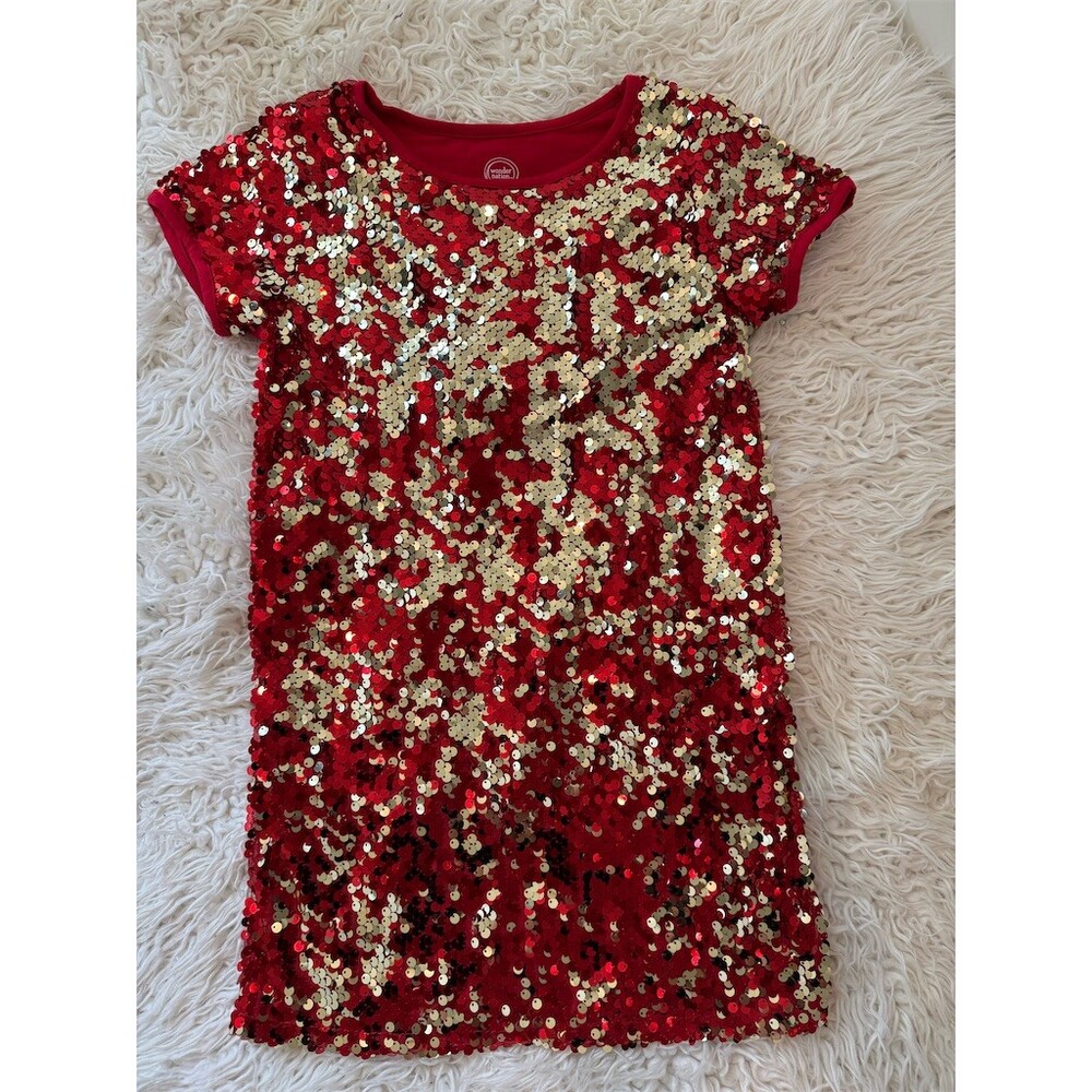 Wonder Nation Girls Dress Size M 7-8 Red Sequin Shift Short Sleeve